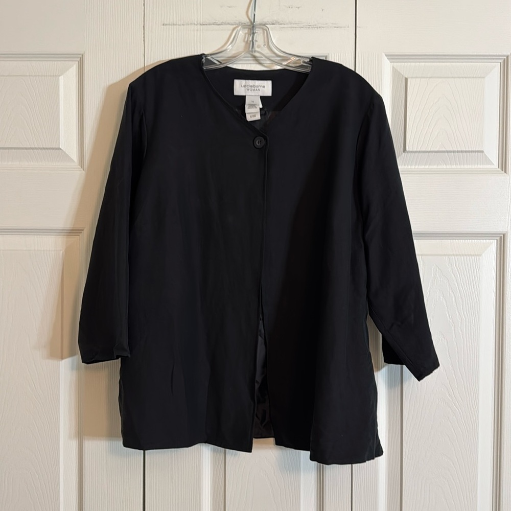 Liz Claiborne Woman 1X Silk Linen Lightweight Blazer Jacket Black 3/4 Sleeve